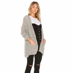 Free People XS Grey Open Oversized Knit Alpaca Open Front Long Cardigan Pockets